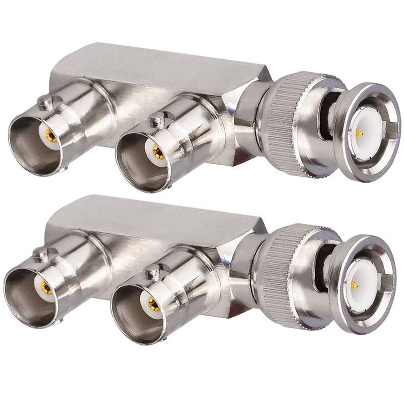 TUOLNK 2個BNCオスプラグから2BNCメスジャックソケットF形状3ウェイ同軸コネクタBNCアダプタスプリッタF形状3ウェイBNCティ ...