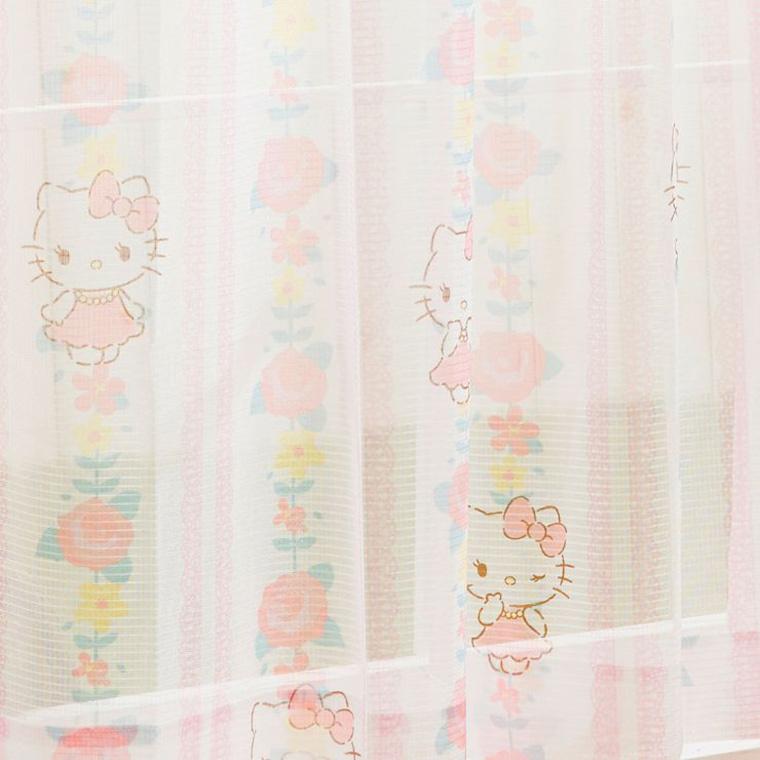 レースカーテン 2枚組 100×176cm キティ 花柄 レース ピンク 洗える 外