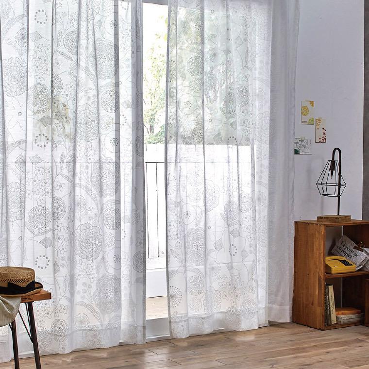 レースカーテン 幅100×丈133cm 1枚入 花柄 フラワー 総柄 植物柄 腰高