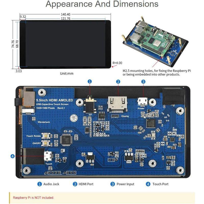 Waveshare 5.5inch HDMI AMOLED 1920x1080 Resolution Monitor AMOLED