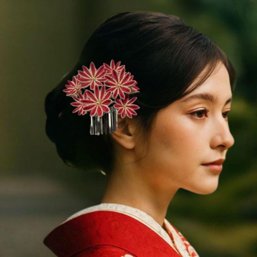 成人式 髪飾り 赤 深紅 下がり つまみ細工 振袖 袴 卒業式 結婚式 和装 前撮り 紅雅栄 S058の画像