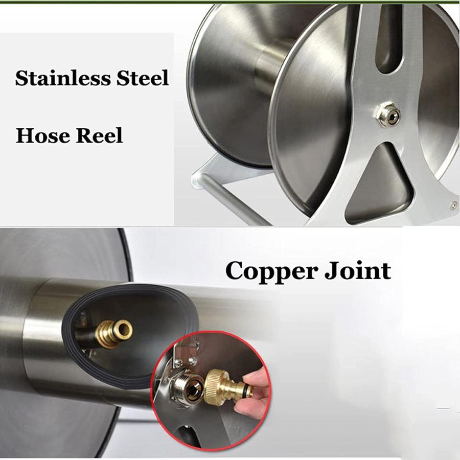 ホースリール 散水ホース ステンレス鋼 ガーデン ホースリールスタンド ホースリールカート 屋外金属ホースホルダーボックス ポータブルホース