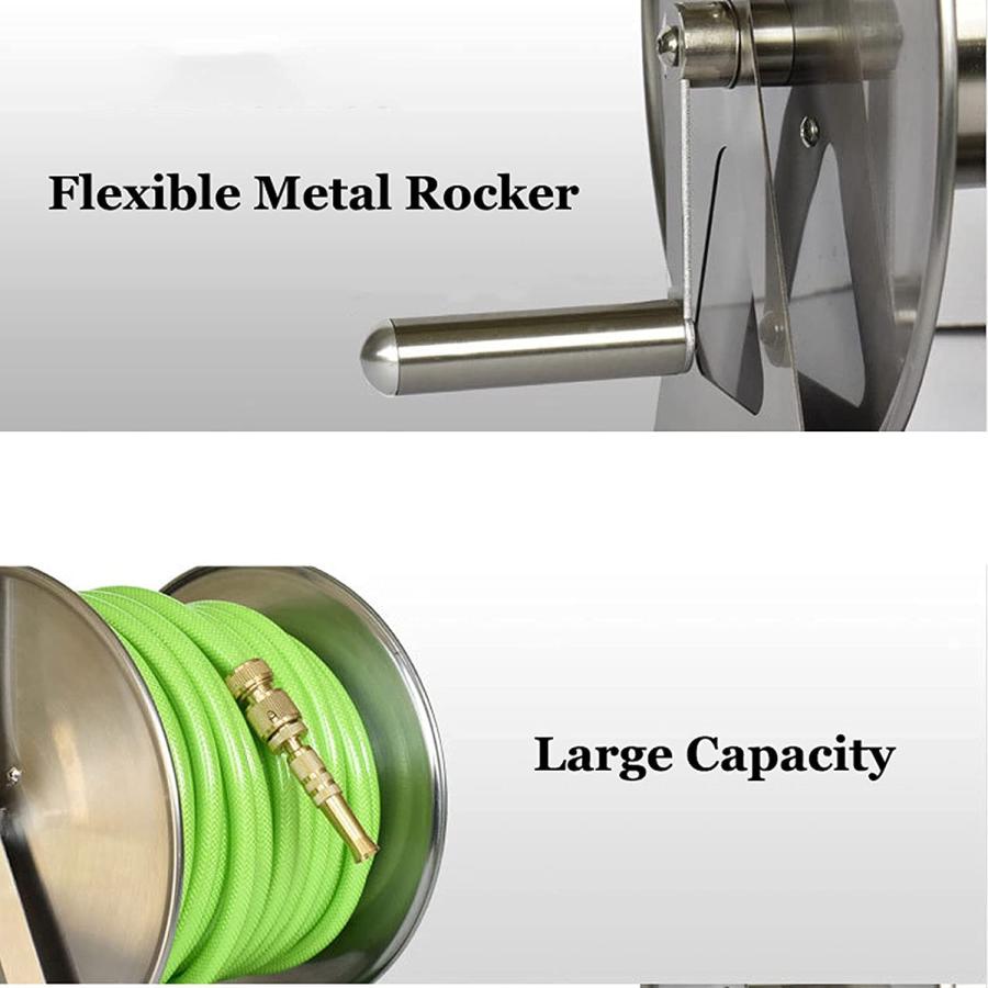 ホースリール 散水ホース ステンレス鋼 ガーデン ホースリールスタンド ホースリールカート 屋外金属ホースホルダーボックス ポータブルホース
