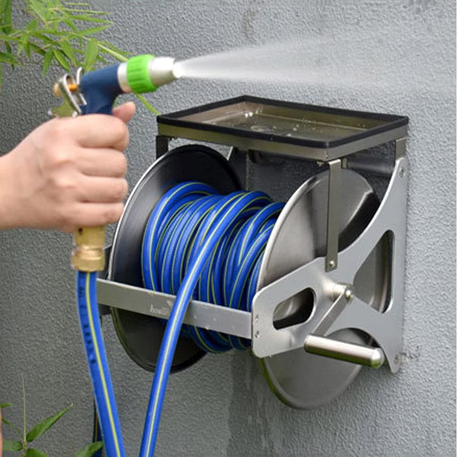 ホースリール 散水ホース ステンレス鋼 ガーデン ホースリールスタンド ホースリールカート 屋外金属ホースホルダーボックス ポータブルホース