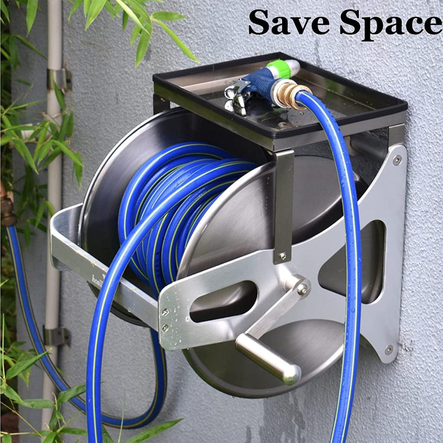 ホースリール 散水ホース ステンレス鋼 ガーデン ホースリールスタンド ホースリールカート 屋外金属ホースホルダーボックス ポータブルホース