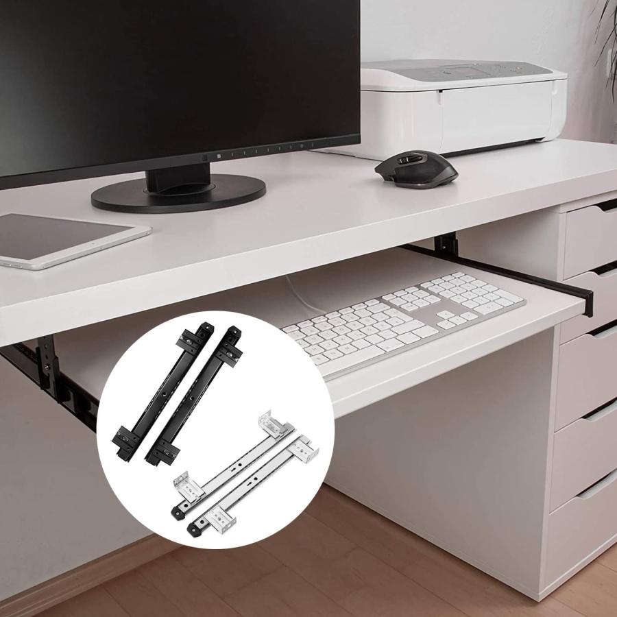 引き出しスライドレール、引き出し スライド金具、キーボードスライド 350mm、パソコンデスク用のスライド式キーボードトレイ 金具、左右1
