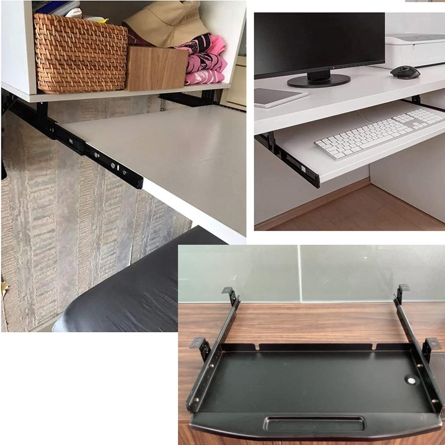 4個 引き出し レール スライド金具 35cm、キーボード スライドレール 側面取り付け、高さ調節可能、スライド棚、キーボードトレイ用