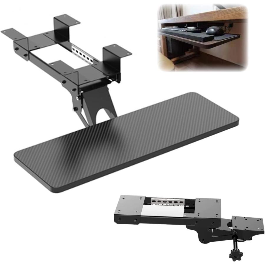 スライド式キーボードトレイ エルゴノミクス対応 アジャスト可能 360°調整可能、キーボード スライド テーブル 上下 高さ 調整 可能