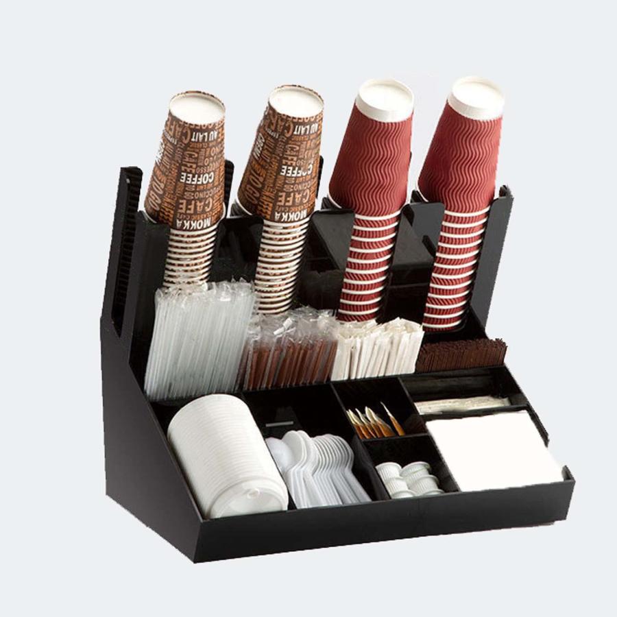 特大の使い捨てコーヒーカップホルダー、コーヒーショップ成分収納ボックス、コーヒーカップと蓋ディスペンサー、アクリル多機能オーガナイザーシェルフ
