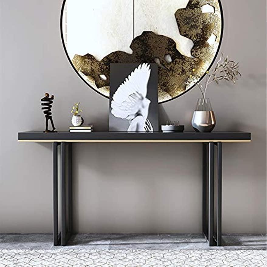 木製コンソールテーブル 廊下テーブル ブラック＆ゴールドの玄関用コンソールテーブル 壁際のディスプレイテーブル エントランステーブル ロング 無垢材 コンソ 