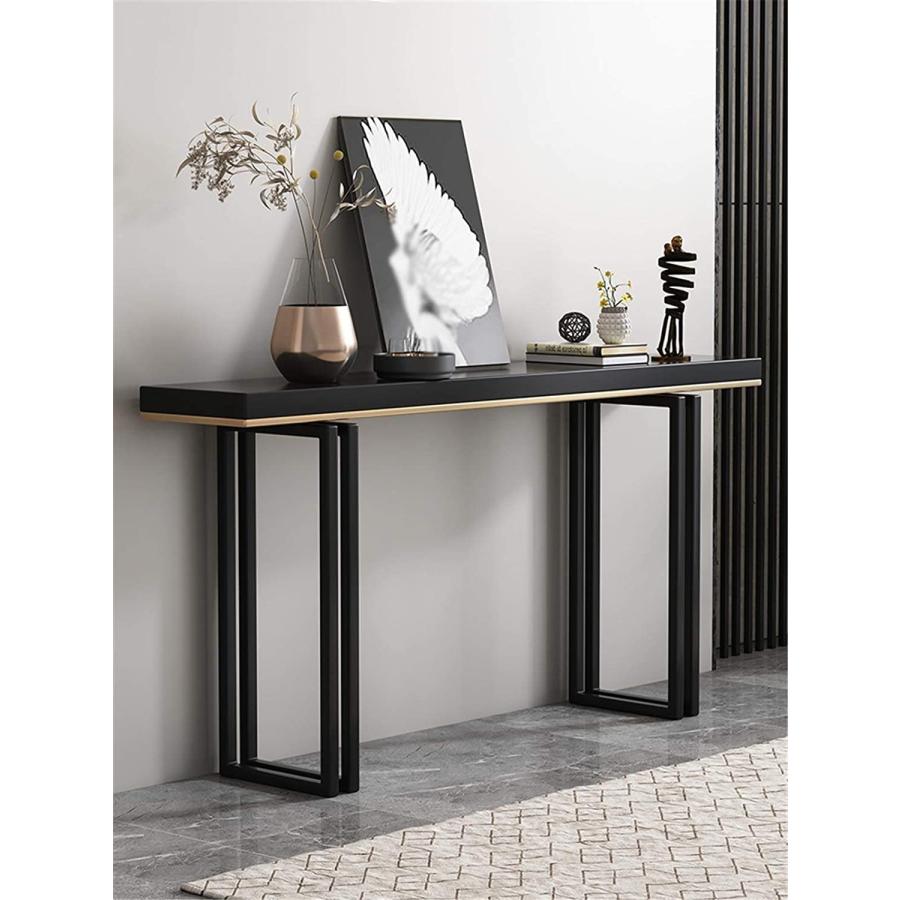 木製コンソールテーブル 廊下テーブル ブラック＆ゴールドの玄関用コンソールテーブル 壁際のディスプレイテーブル エントランステーブル ロング 無垢材 コンソ 