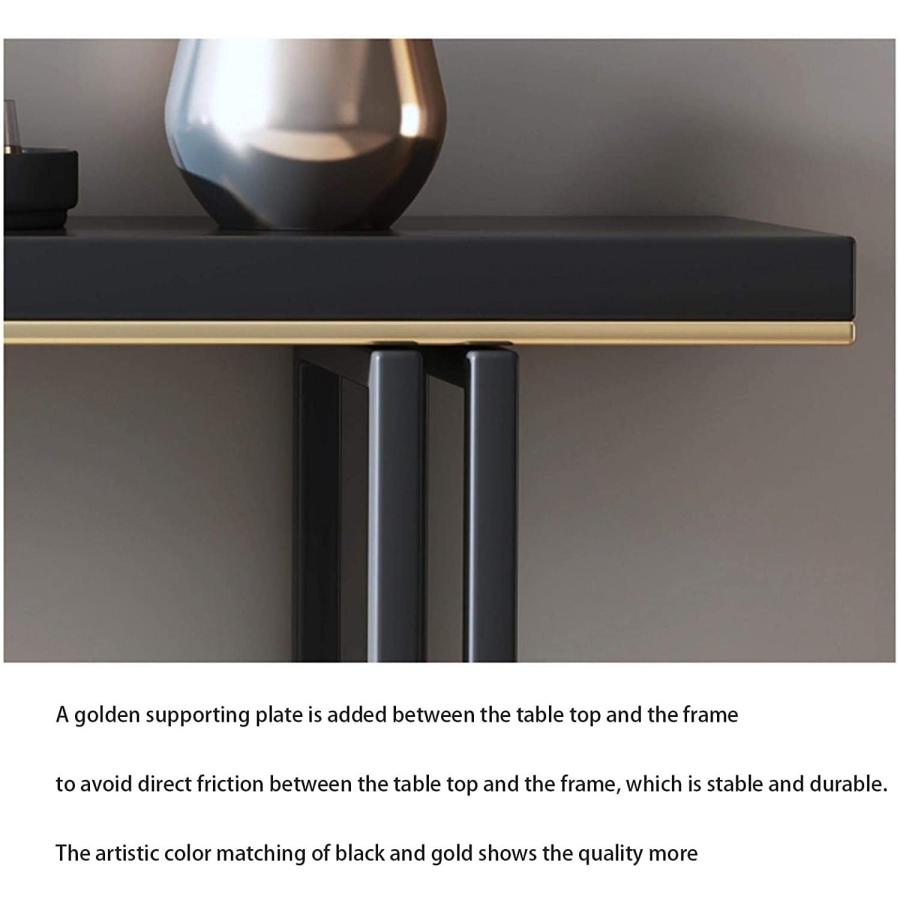 木製コンソールテーブル 廊下テーブル ブラック＆ゴールドの玄関用コンソールテーブル 壁際のディスプレイテーブル エントランステーブル ロング 無垢材 コンソ 