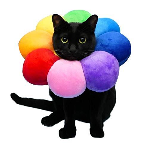 Komiiビーズ エリザベスカラー 猫用 兔用 小型犬用 ペット用品 傷舐め防止 かわいいひまわり型 S レインボー Prettyfunnyballoons Com