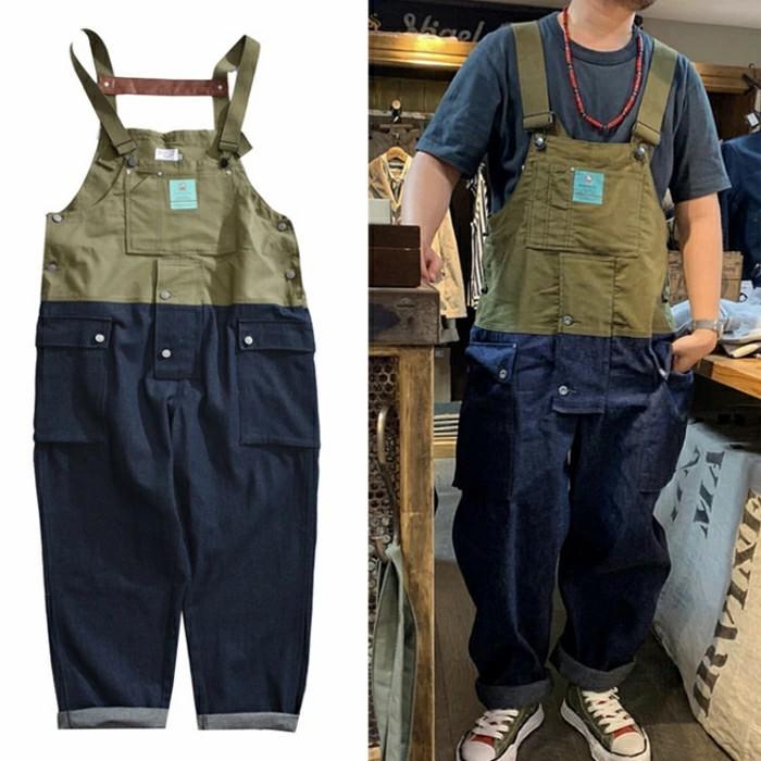 オーバーオール メンズ サルエルパンツ 秋冬 ゆったり オールインワン 宅配便送料無料 バイカラー つなぎ おしゃれ カジュアル 大きいサイズ ズボン 作業着
