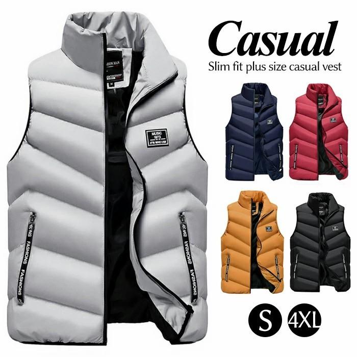 ダウンベスト メンズ 5色展開 M 4xl ジャケット ベスト メンズファッション 中綿ベスト 冬 春 無地 秋 立ち襟 軽量 防寒 全商品オープニング価格特別価格 中綿ベスト