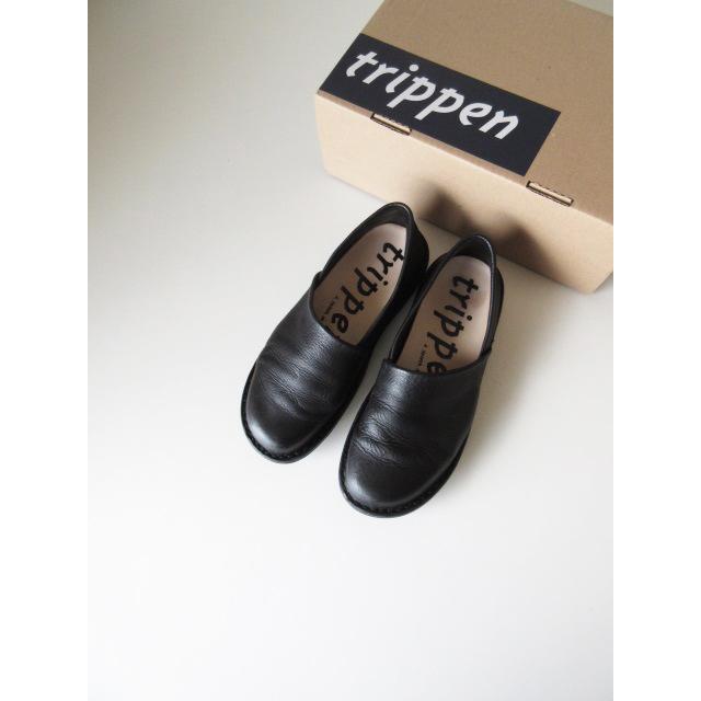 【trippen】ブラックレザー フラットシューズ 38 trippen】ブラックレザー フラットシューズ 38