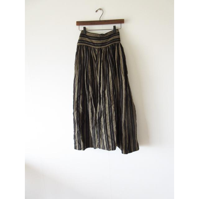 美品 Tabrik / タブリク リネンラップスカート STRIPE BLACK  