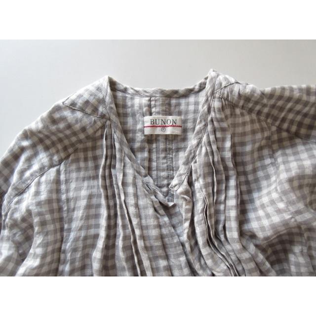 BUNON / ブノン チェック コットンシルク タック ワンピース WHITE×L 