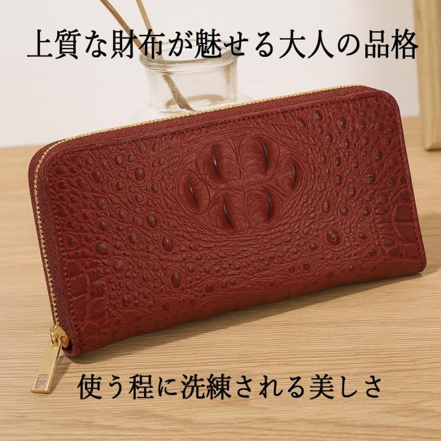 クロコダイル メンズ 財布 長財布 ラウンドファスナー 内装レッド クロコダイル柄 ワニ柄 お洒落 高級感 長財布 ラウンドファスナー 財布