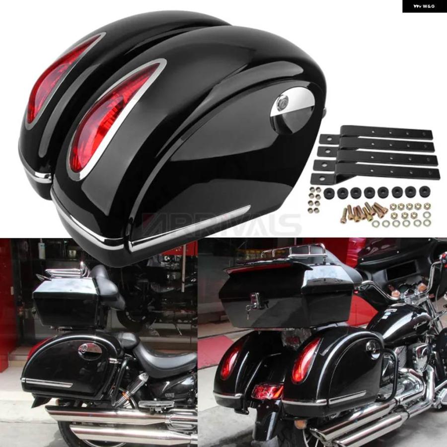 並行輸入品 バイク LED サドルバッグ サイドストレージ キャリア ハード トランク サドルバッグ ハーレー ホンダ ヤマハ カワサキの画像