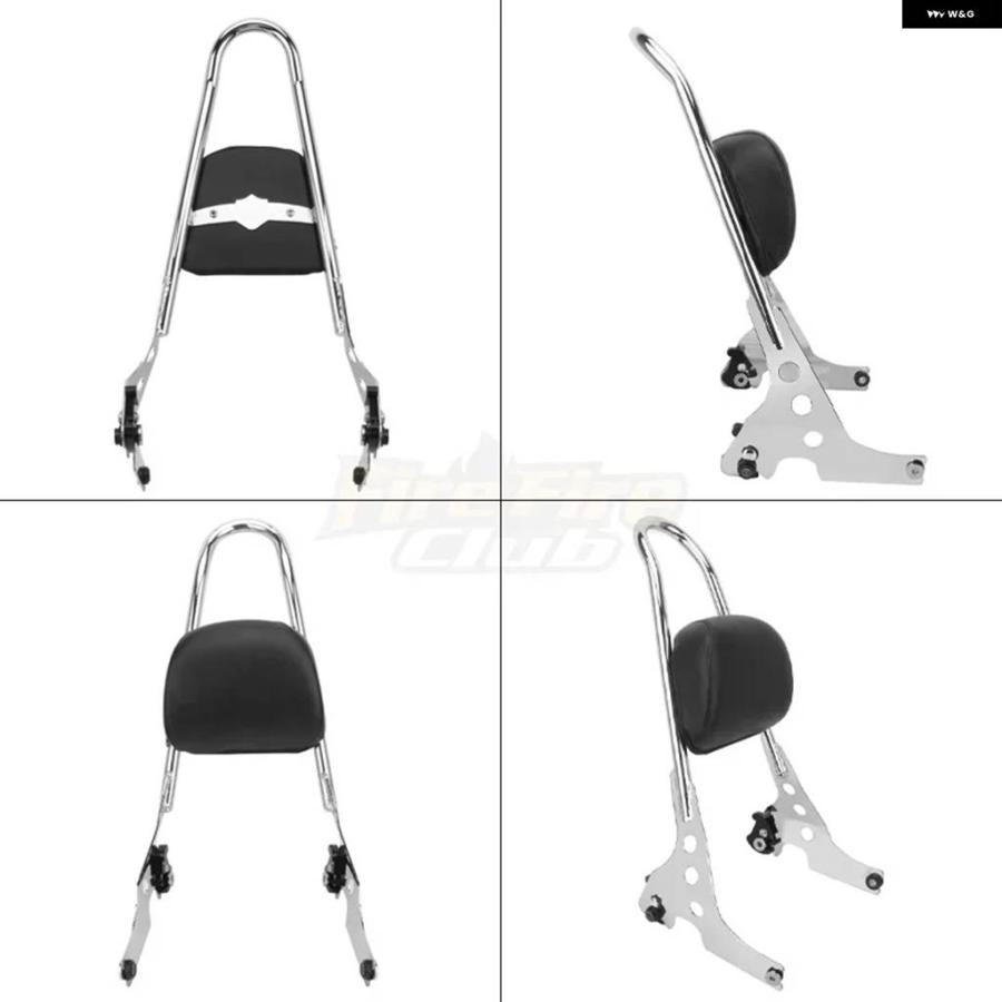 並行輸入品バイク パッセンジャー用 シーシーバー バックレスト パッド クッション クローム ハーレー スポーツスター XL883 1200 X48 フォーティーエイの画像