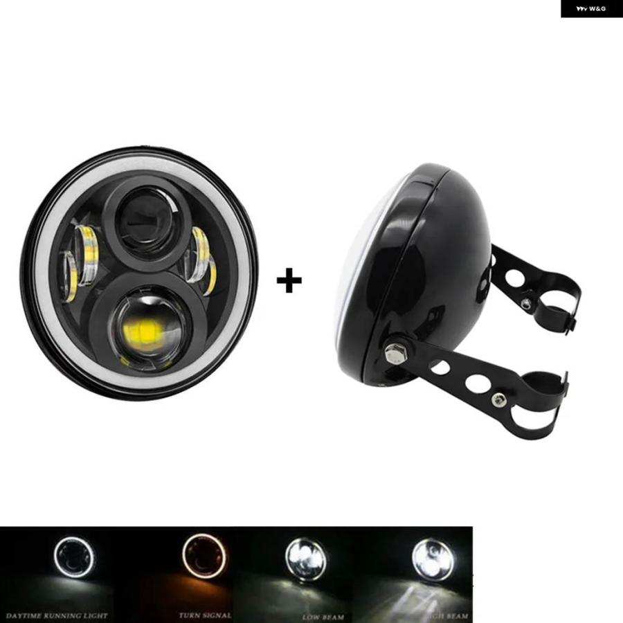 並行輸入品7インチドットSAE E9 オートバイ ヘッドランプ アングルアイLED ヘッドライト 付き7インチ ハウジング バケット トリム リング BMW ホンダ カ_19