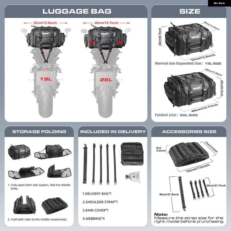 並行輸入品 バイク 用リアシートバッグ 19L-26L 防水 テール サドルバッグ レインカバー バイク 大容量 リア