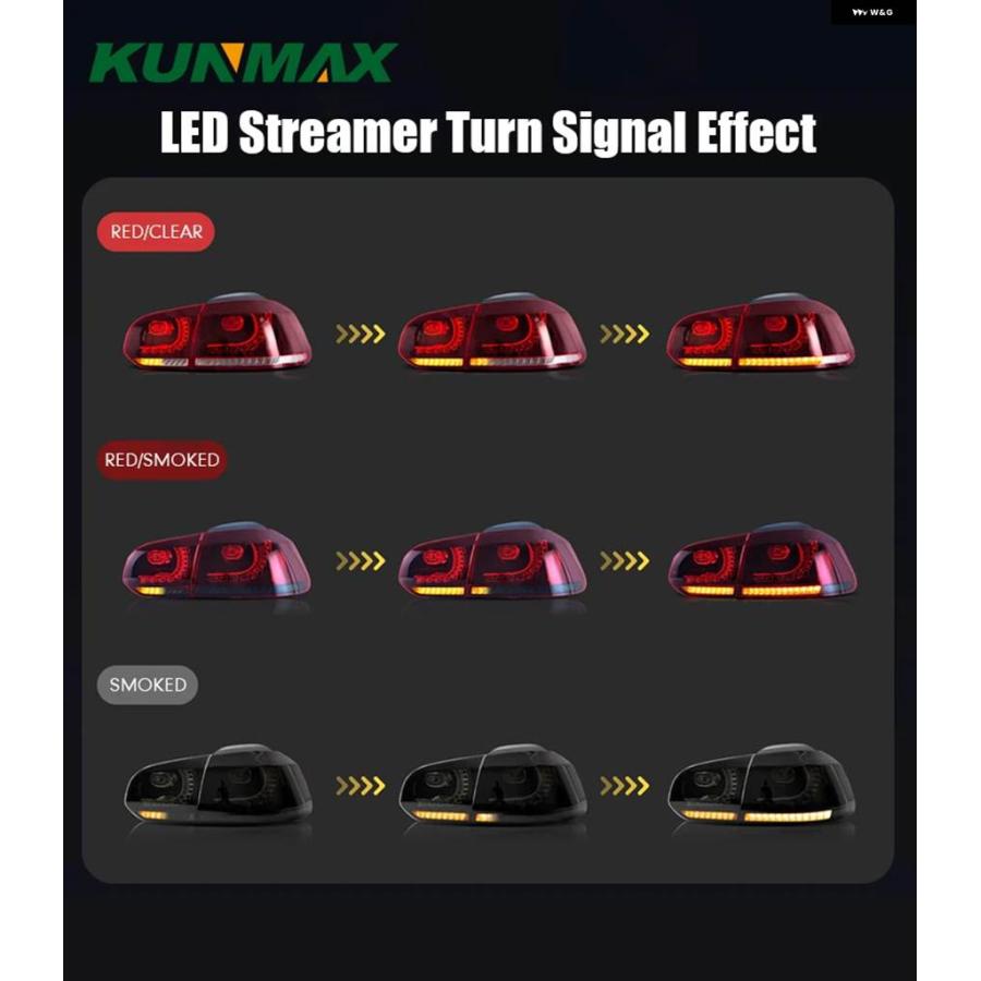 並行輸入品 VW GOLF6 MK6 R20 2008-2013用ペア テールライト アセンブリ 流水点滅 ウィンカーライト ゴルフ 6 テールライトの画像