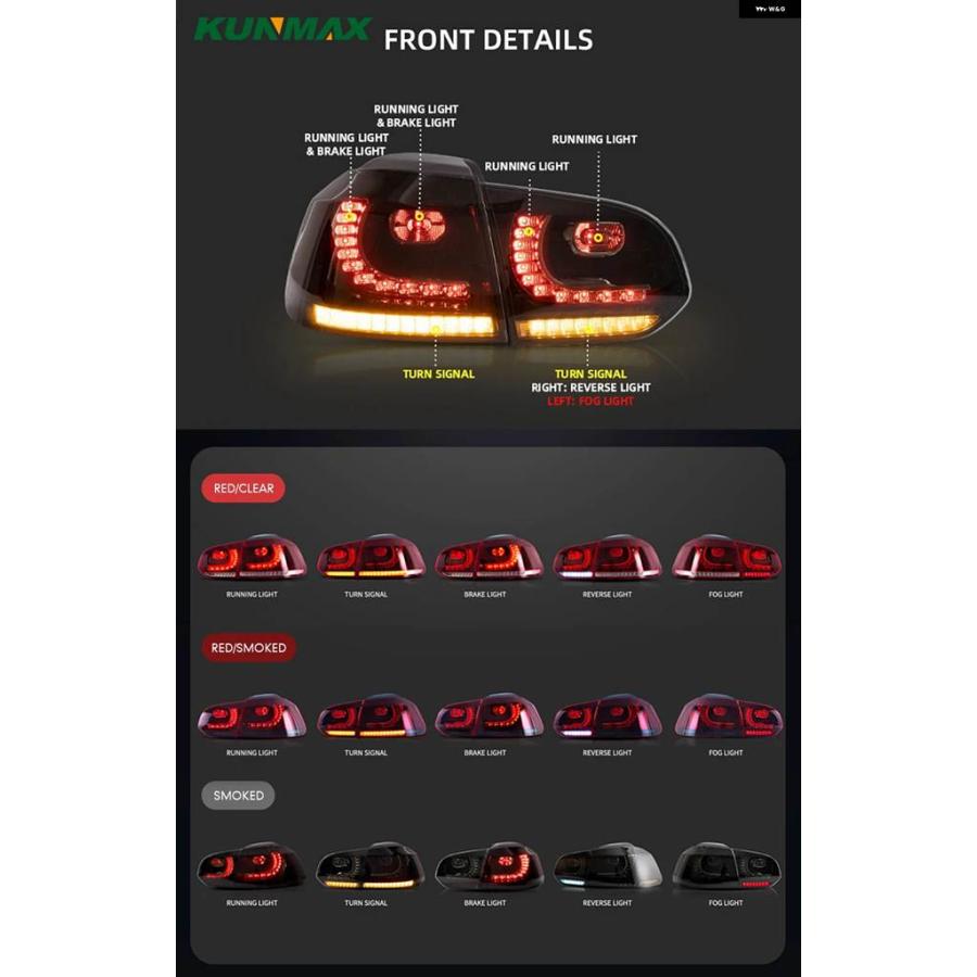 並行輸入品 VW GOLF6 MK6 R20 2008-2013用ペア テールライト アセンブリ 流水点滅 ウィンカーライト ゴルフ 6 テールライトの画像