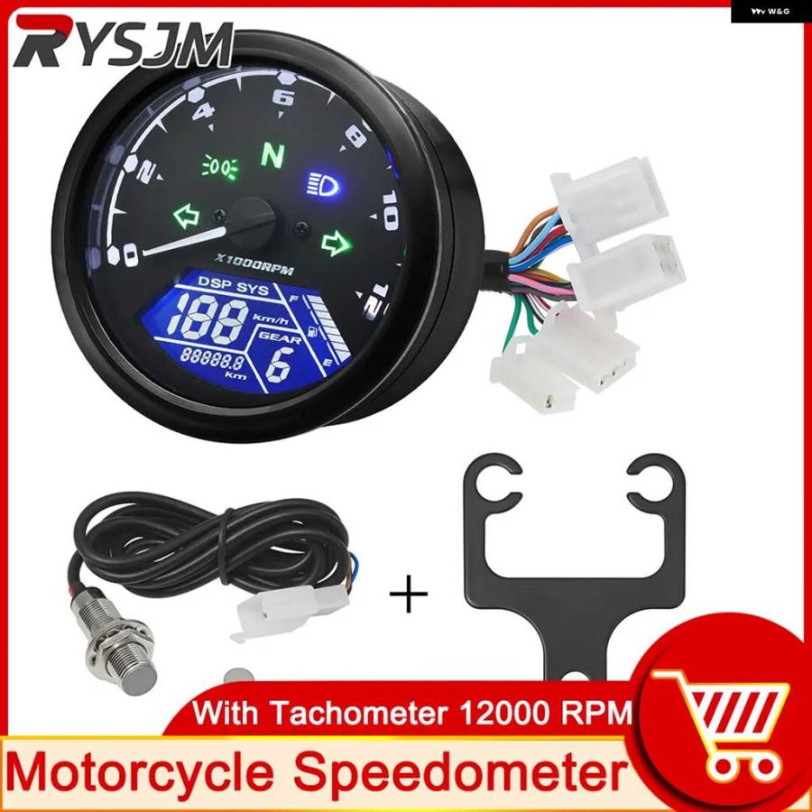 ブランド登録なし - 並行輸入品 自動二輪車 12000RMP LCD 迅速さ 米突 オドメーター タコメーター 1-4 円柱 自動二輪車 ゲージ 自動二輪車