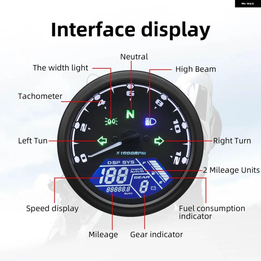 ブランド登録なし - 並行輸入品 自動二輪車 12000RMP LCD 迅速さ 米突 オドメーター タコメーター 1-4 円柱 自動二輪車 ゲージ 自動二輪車