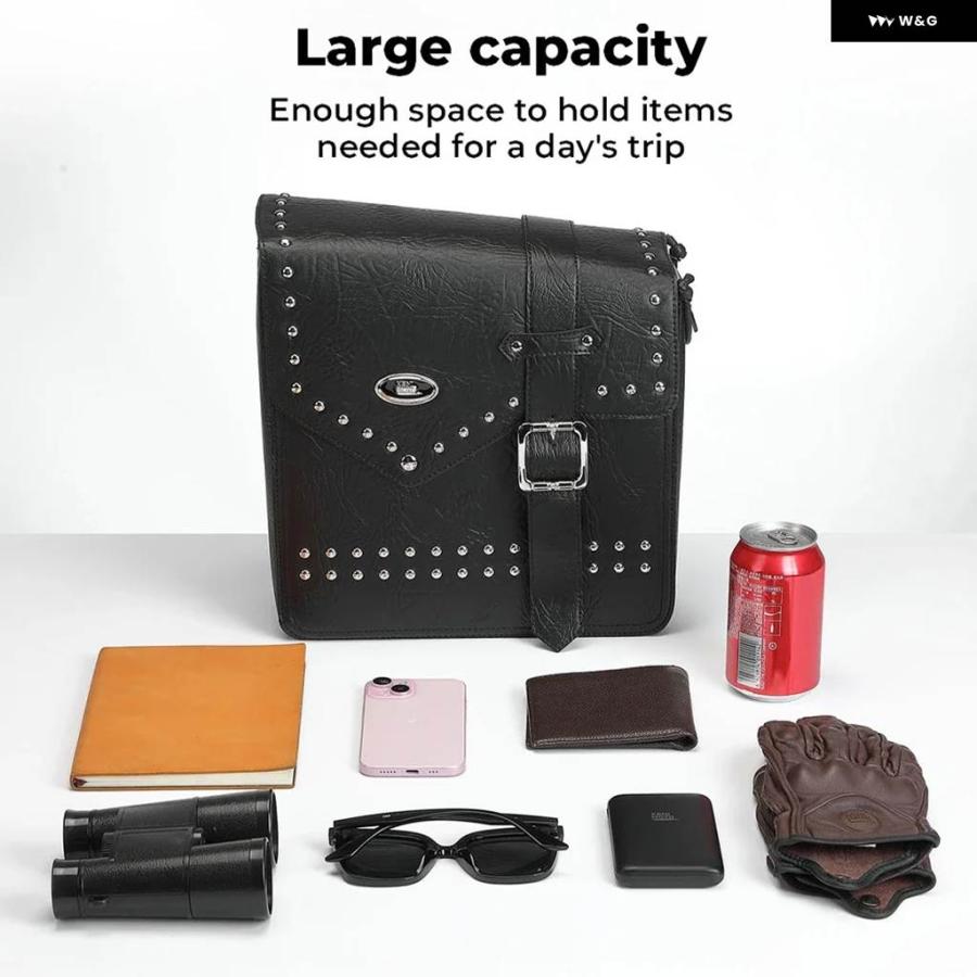 並行輸入品 バイク スイングアーム バッグ 12L バイクサイド サドルバッグ レザー製 防水 キャリア用 ツールバッグ ソフテイル 対応_2