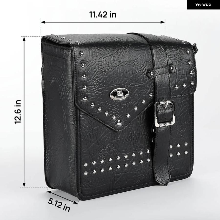 並行輸入品 バイク スイングアーム バッグ 12L バイクサイド サドルバッグ レザー製 防水 キャリア用 ツールバッグ ソフテイル 対応_4