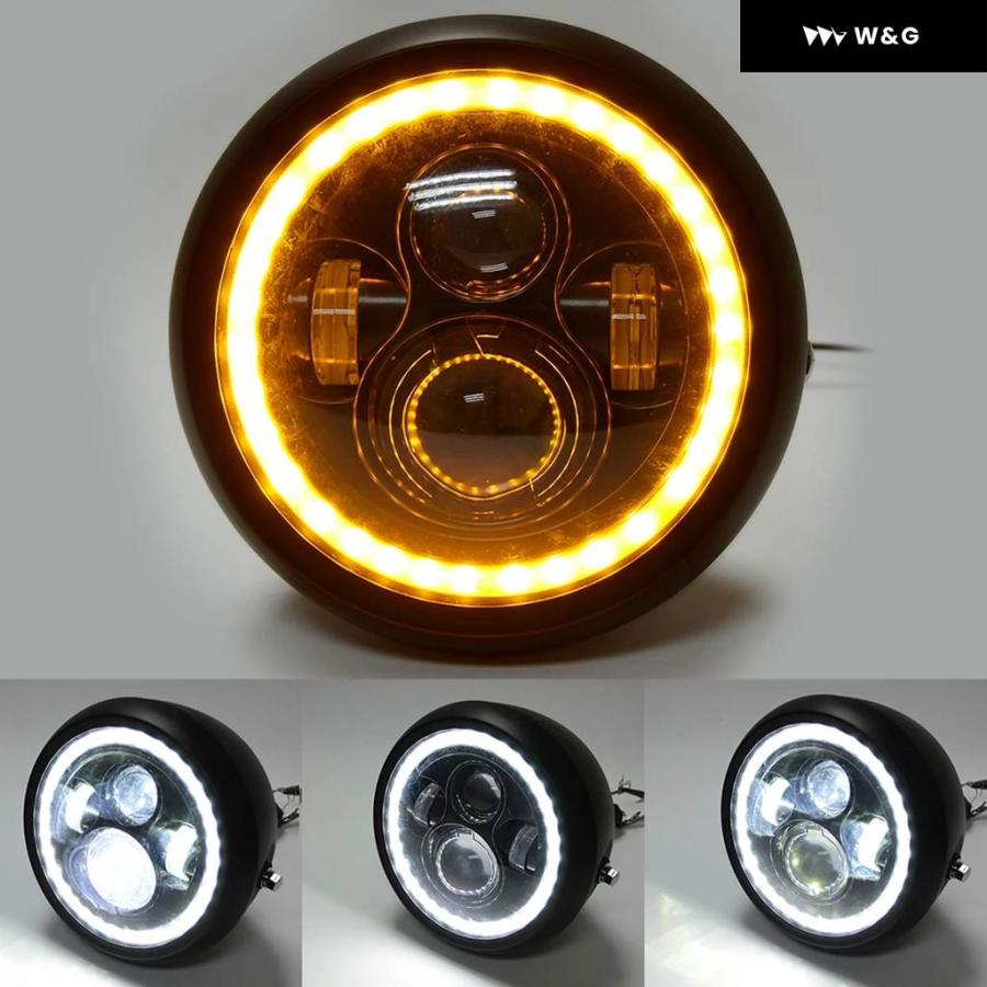 並行輸入品 7.5インチ LED オートバイ バイク ヘッドライト ハイロービーム ホワイト アンバー DRL エンジェルアイ ウィンカーライト ヘッドランプ チョッ_2