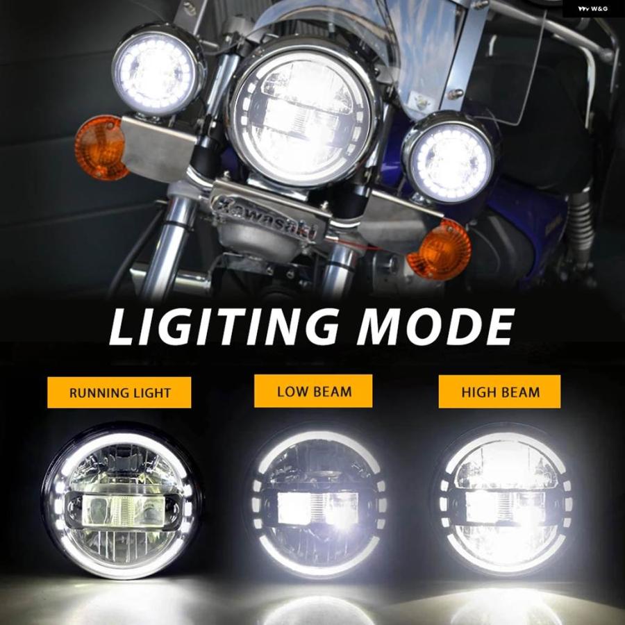 並行輸入品クローム/ブラック 7インチ LED ヘッドライト ラウンド + 2X 4-1/2インチ フォグランプ パッシングランプ ブラケット オートバイ ライト アセの画像