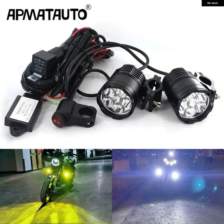 並行輸入品1セット 60W オートバイ LED 補助 フォグランプ アセンブリ ランプ ヘッドライト + フラッシュライングループ + リレー BMW マツダ 日産 ヤマの画像