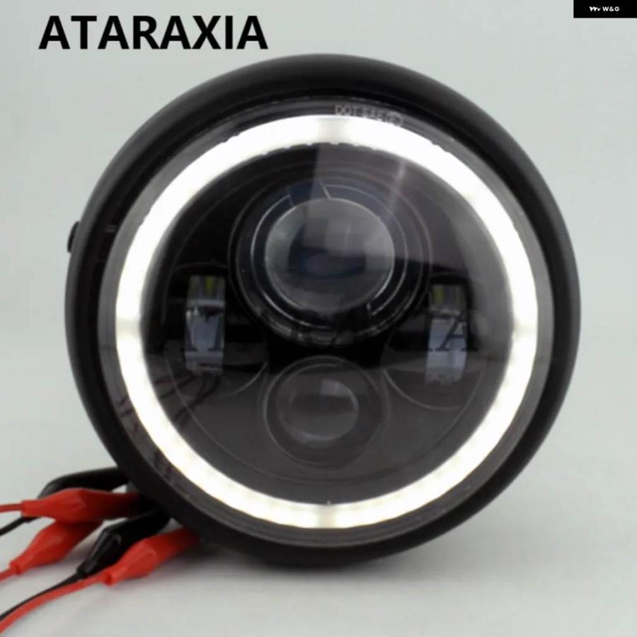 並行輸入品7インチ カフェレーサー バイク ヘッドライト DRL エンジェルアイ ハイロービーム バイク ヘッドランプ ブラケット ハーレー バイクの画像