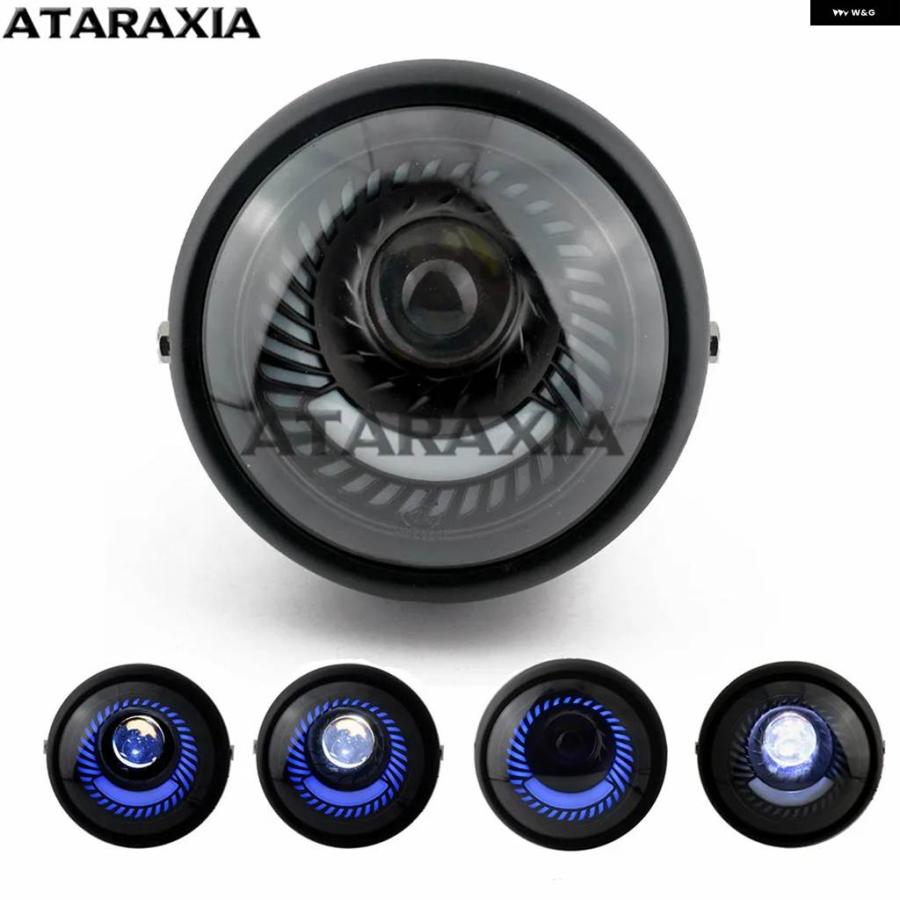 並行輸入品 ラウンドLED ヘッドランプ 距離ライトREMOTORCYCLE ヘッドライト カフェレーサー フロントライトランプシェード ライト ブラケットの画像