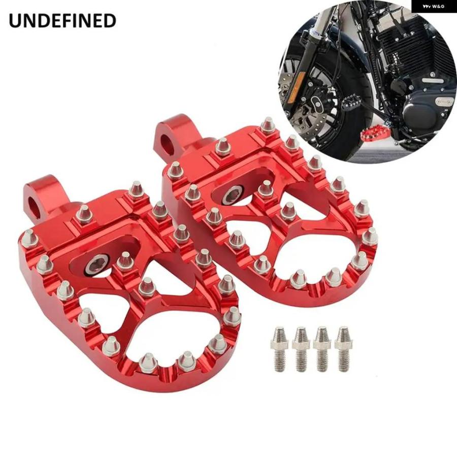 並行輸入品ワイドMXオフロード フットペグ 360度回転 チョッパー スタイル CNC フットレスト レッド ハーレー ダイナ ファットボーイ スポーツスター アの画像