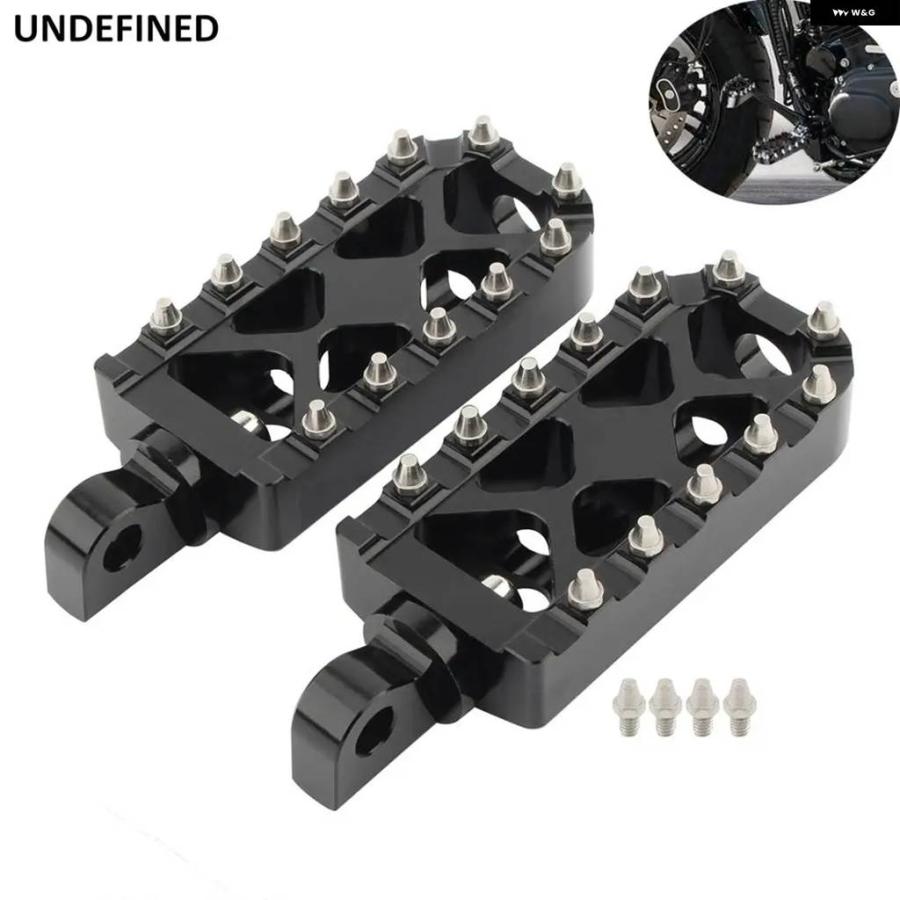 並行輸入品ワイドMXオフロード フットペグ 360度回転 チョッパー スタイル CNC フットレスト レッド ハーレー ダイナ ファットボーイ スポーツスター アの画像