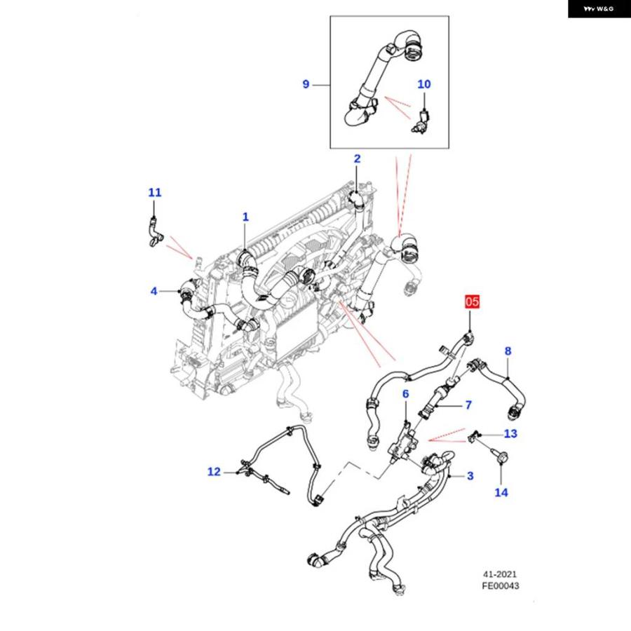 並行輸入品車用冷却水ホース T2H30413 LR093725 ランドローバー レンジローバー ヴェラール ジャガー F-PACE XF XE 2.0L エンジンの画像