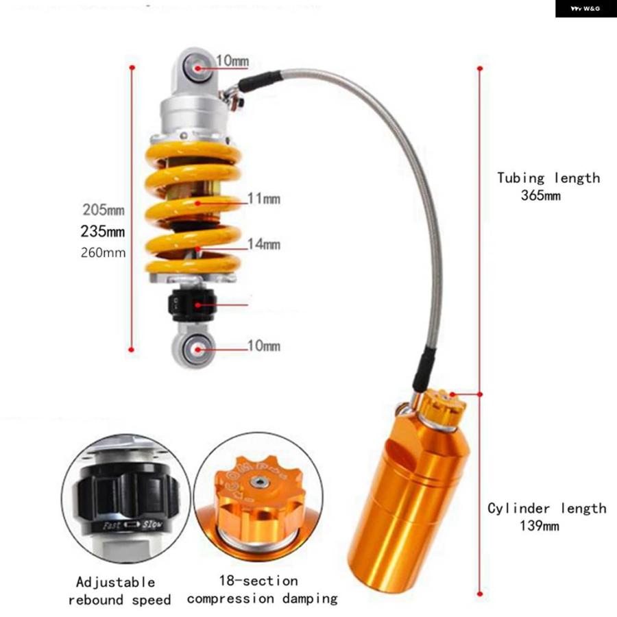 並行輸入品205/235/260/285MM バイク エアショック アブソーバー リアサスペンション ヤマハ ホンダ カワサキ MSX125 SF ベネリ TNT125 135 CF250SR_12