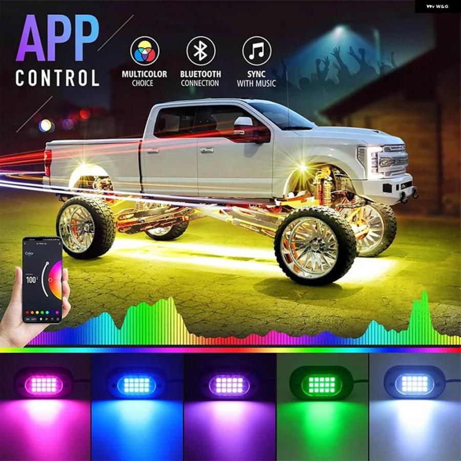 並行輸入品 アンダーグロー LED 車用ライト アンダーボディランプ 車用 RGB 地上ライト アプリ 制御 12V トレイルリグライト 車