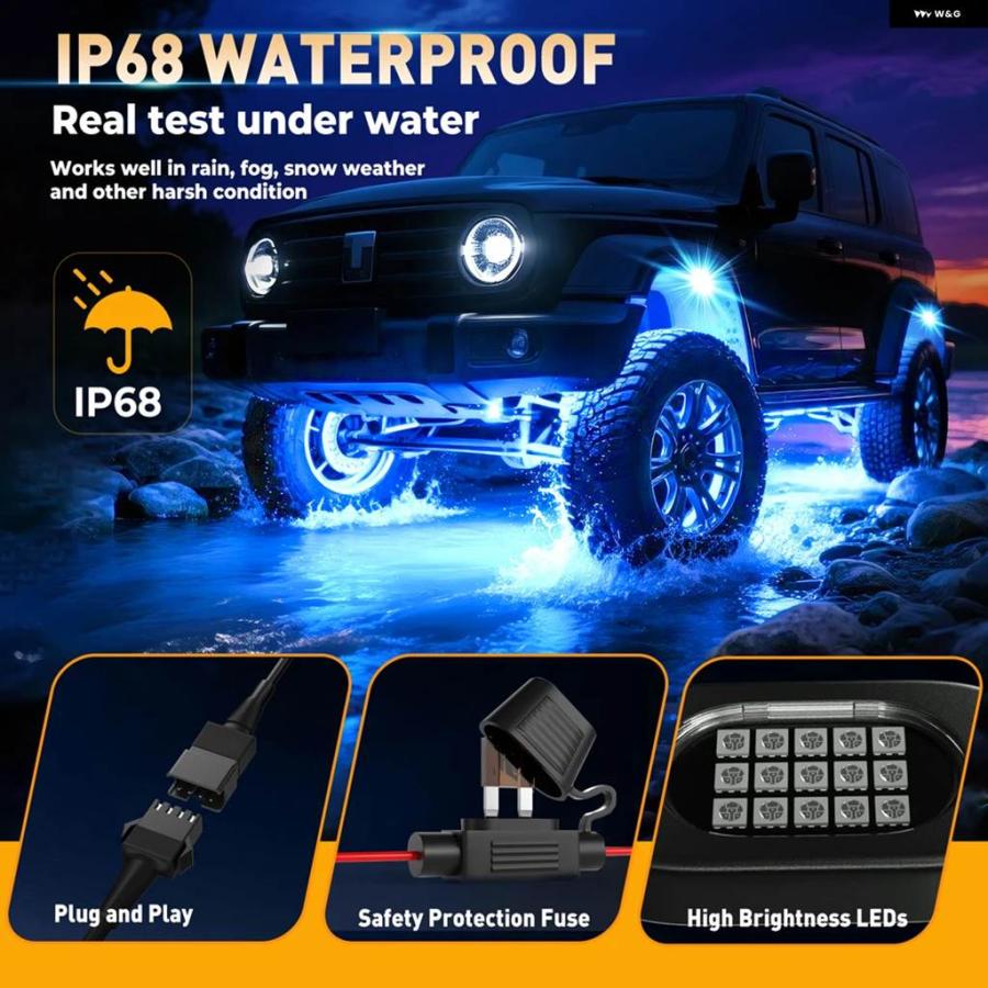 並行輸入品 アンダーグロー LED 車用ライト アンダーボディランプ 車用 RGB 地上ライト アプリ 制御 12V トレイルリグライト 車