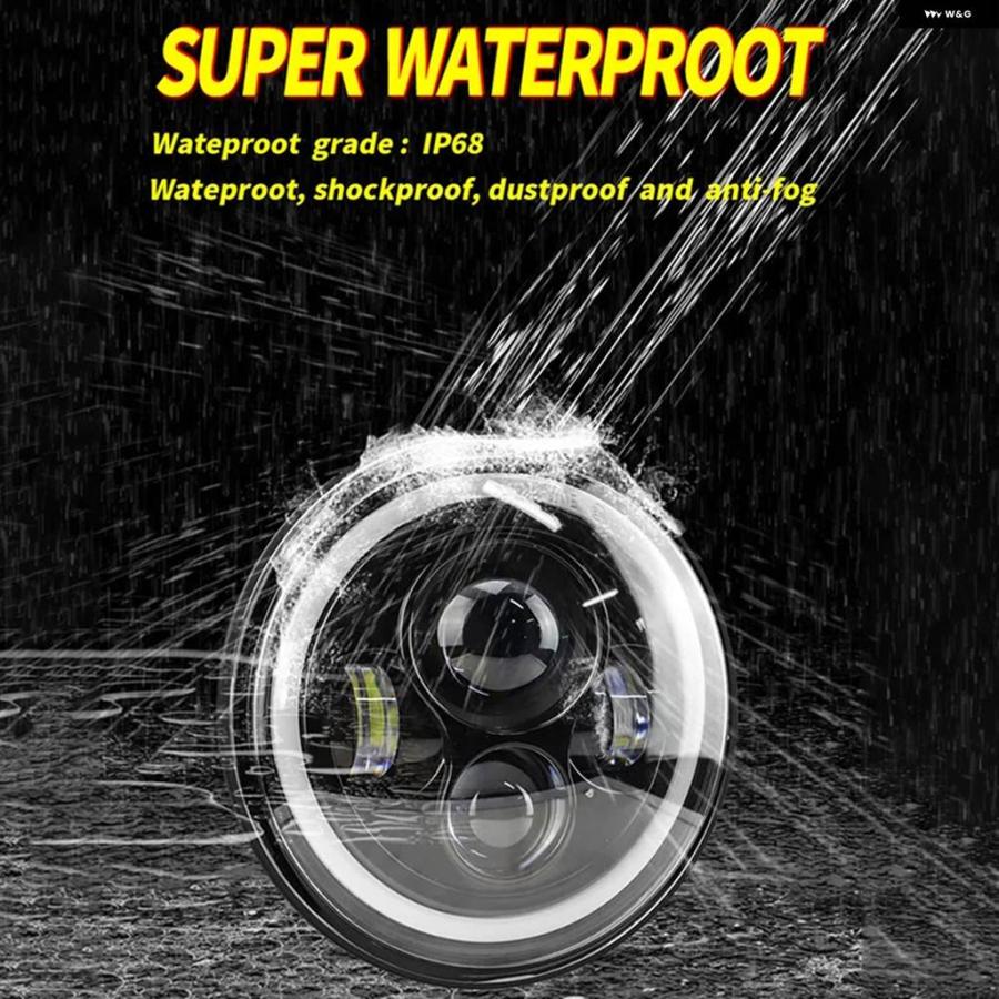 並行輸入品 7インチ LED ヘッドライト 6000K 60W ジープ ラングラー JK TJ ヘッドライト エンジェルアイ DRL H4 H13 アンバー ウ_8