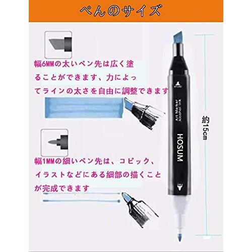 Hosum マーカーペン イラストマーカー 60色 セット 水彩ペン 2種類のペン先 太字 細字 油性コミック用 塗り絵 描