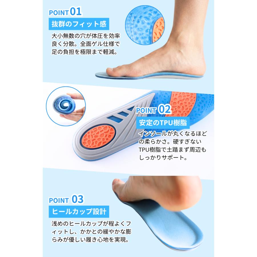 インソール 中敷 衝撃吸収 シリコンゲル素材 柔らかい 通気性 スポーツ 送料無料 インソール ゲル 衝撃吸収 中敷き サイズ調整 レディース