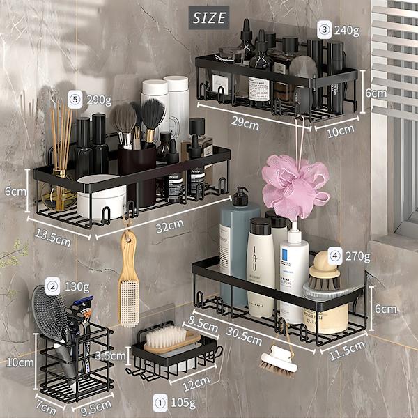 浴室ラック ステンレス 5点セット バスラック お風呂 ラック お風呂バスケット シャンプーボトル 強力粘着 4連フック サビにくい 収納 ラック  BATHR1 |  | 09