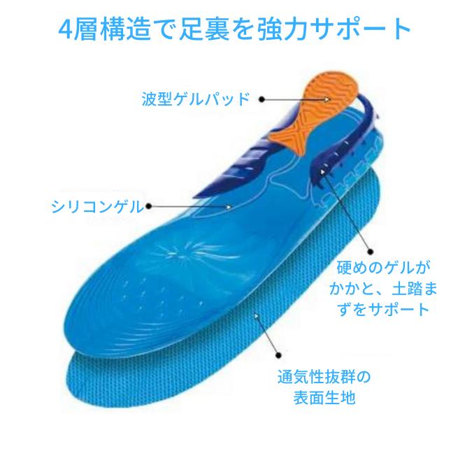 インソール 衝撃吸収 軽量 スポーツ ゲル レディース メンズ 扁平足 足底筋膜炎 かかと 立ち仕事 土踏まず 疲れない 消臭 防臭 靴 中敷き GEL-02Light |  | 03