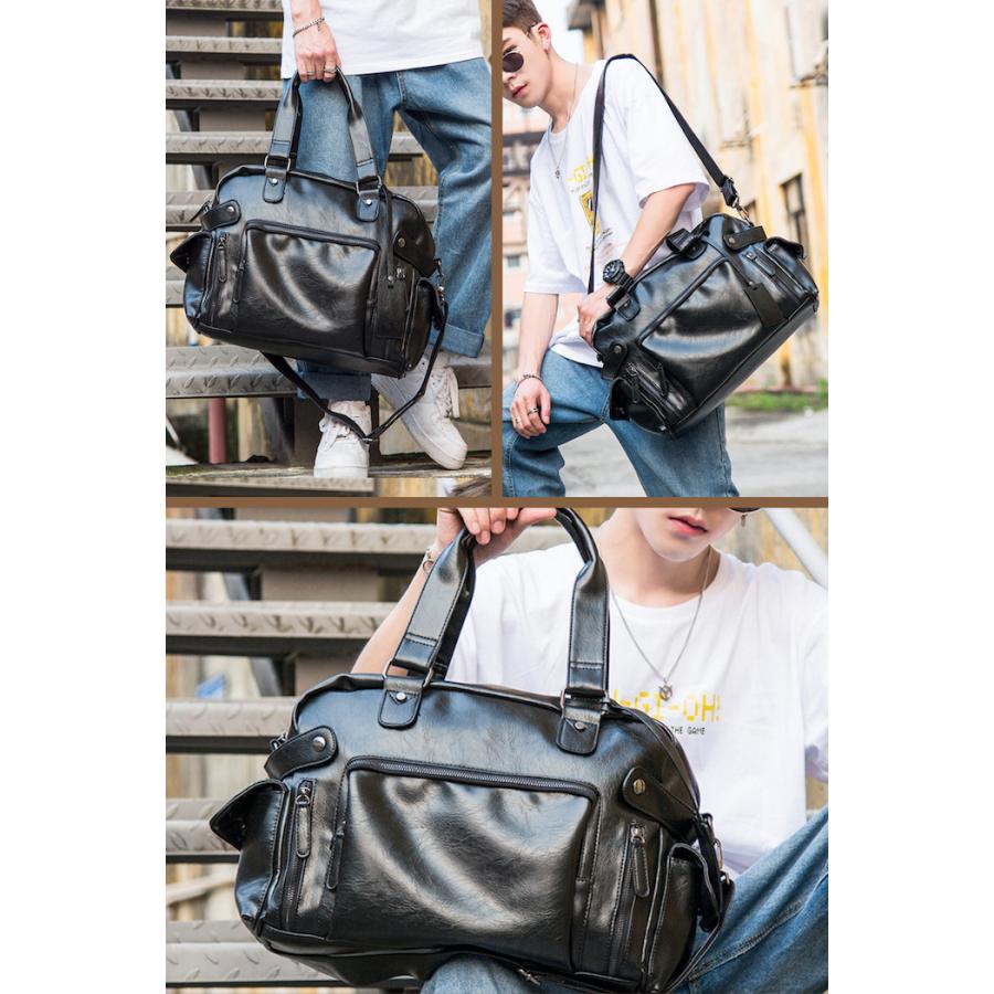 ハンドバッグ PUレザー 黒 合皮 メンズ a4 16L 2way ボストンバッグ